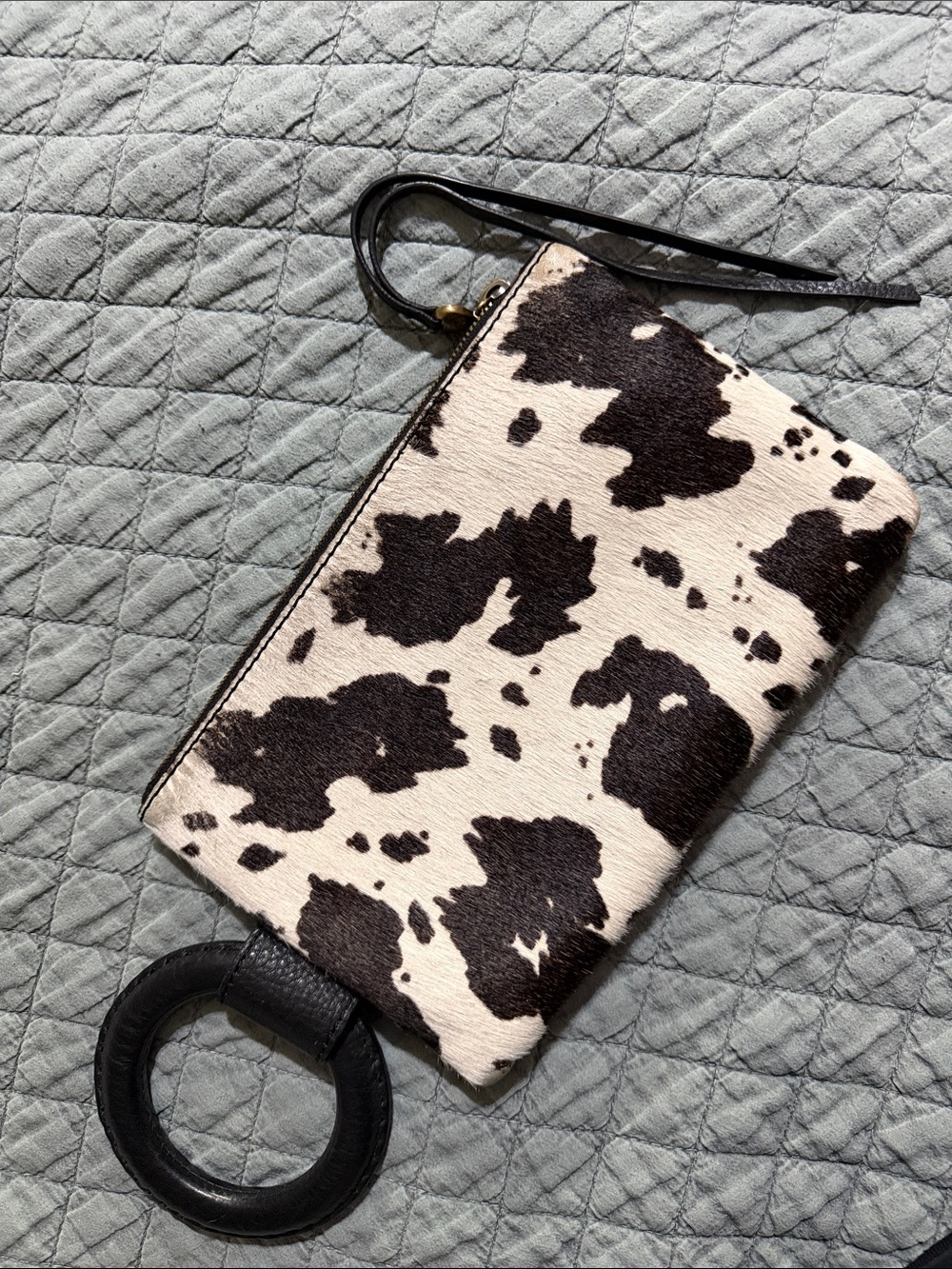 HOBO Black & White Cowhide Wristlet Clutch